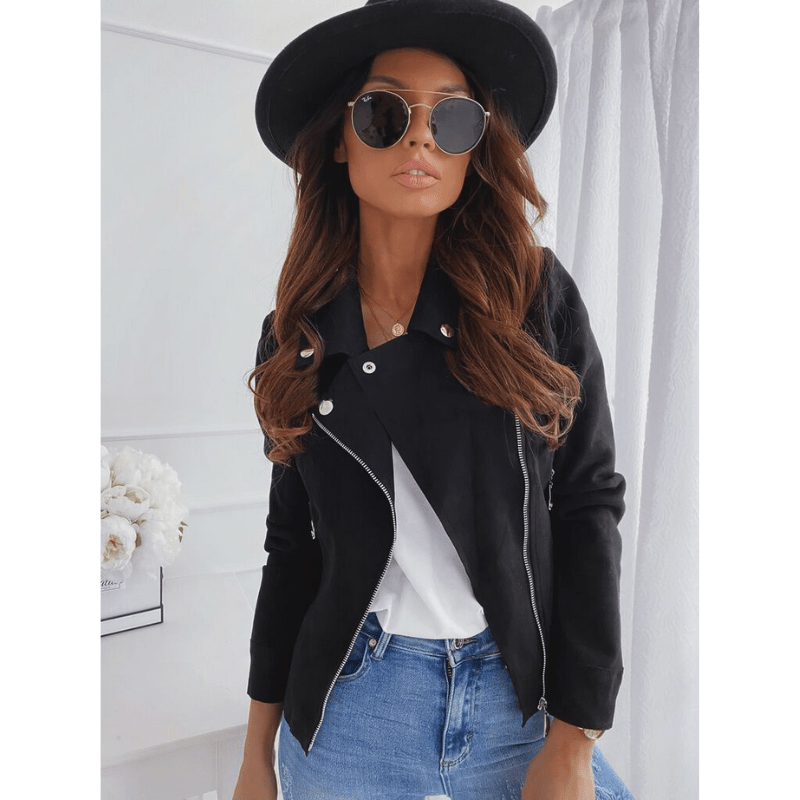 Gitte | Stilvolle Bikerjacke Damen aus Leder Schwarz 8