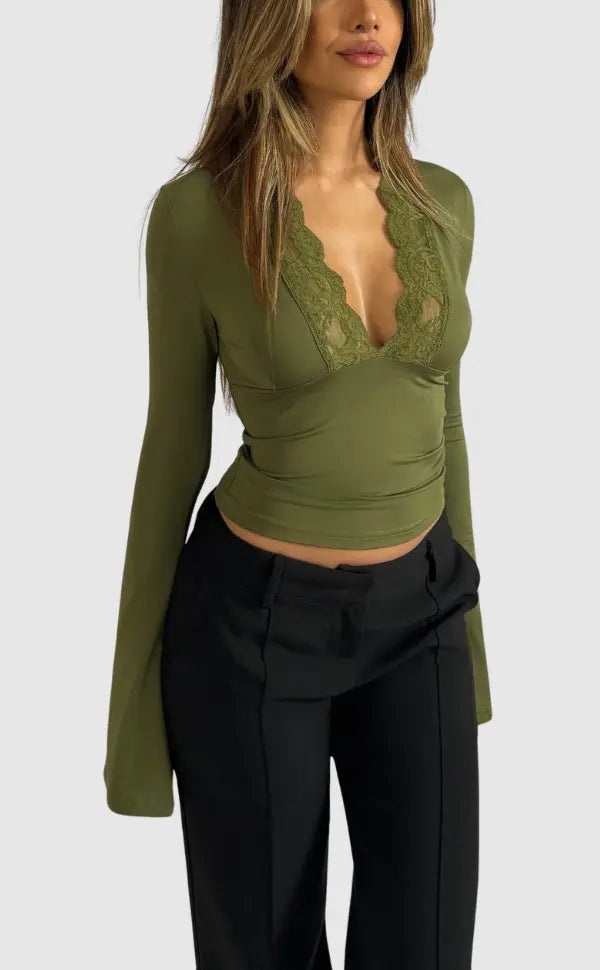 Roxana | Elegantes Oberteil für Damen mit Spitze langarm 1