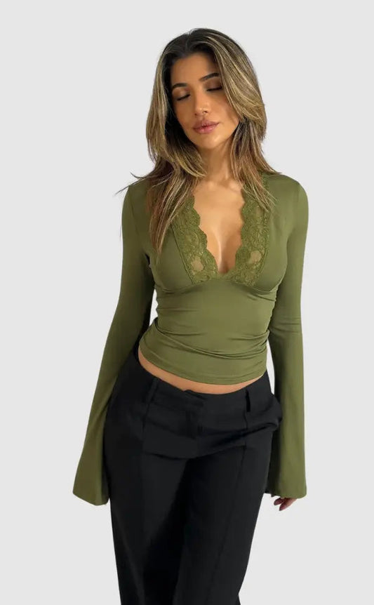 Roxana | Elegantes Oberteil für Damen mit Spitze langarm 0
